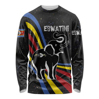 Eswatini Elephant Long Sleeve Shirt with Cosmic Background and Swazi Flag Colors
