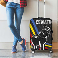 Eswatini Elephant Luggage Cover with Cosmic Background and Swazi Flag Colors
