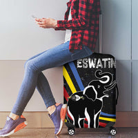 Eswatini Elephant Luggage Cover with Cosmic Background and Swazi Flag Colors