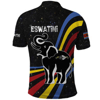 Eswatini Elephant Polo Shirt with Cosmic Background and Swazi Flag Colors