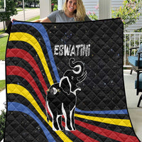 Eswatini Elephant Quilt with Cosmic Background and Swazi Flag Colors