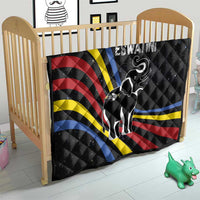 Eswatini Elephant Quilt with Cosmic Background and Swazi Flag Colors