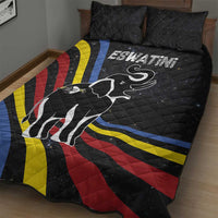 Eswatini Elephant Quilt Bed Set with Cosmic Background and Swazi Flag Colors