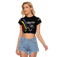 Eswatini Elephant Raglan Cropped T Shirt with Cosmic Background and Swazi Flag Colors