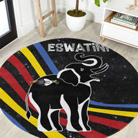 Eswatini Elephant Round Carpet with Cosmic Background and Swazi Flag Colors