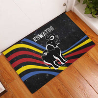 Eswatini Elephant Rubber Doormat with Cosmic Background and Swazi Flag Colors