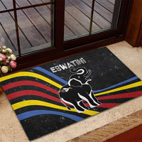 Eswatini Elephant Rubber Doormat with Cosmic Background and Swazi Flag Colors