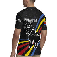 Eswatini Elephant Rugby Jersey with Cosmic Background and Swazi Flag Colors