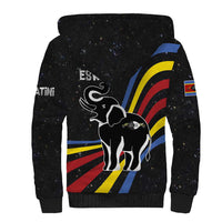 Eswatini Elephant Sherpa Hoodie with Cosmic Background and Swazi Flag Colors