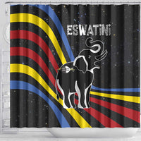 Eswatini Elephant Shower Curtain with Cosmic Background and Swazi Flag Colors