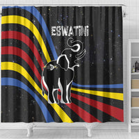 Eswatini Elephant Shower Curtain with Cosmic Background and Swazi Flag Colors