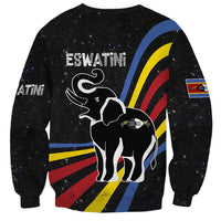 Eswatini Elephant Sweatshirt with Cosmic Background and Swazi Flag Colors