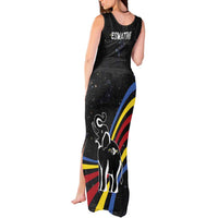 Eswatini Elephant Tank Maxi Dress with Cosmic Background and Swazi Flag Colors
