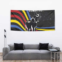 Eswatini Elephant Tapestry with Cosmic Background and Swazi Flag Colors