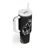 Eswatini Elephant Tumbler With Handle with Cosmic Background and Swazi Flag Colors