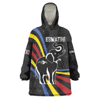 Eswatini Elephant Wearable Blanket Hoodie with Cosmic Background and Swazi Flag Colors