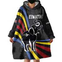 Eswatini Elephant Wearable Blanket Hoodie with Cosmic Background and Swazi Flag Colors