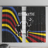 Eswatini Elephant Window Curtain with Cosmic Background and Swazi Flag Colors