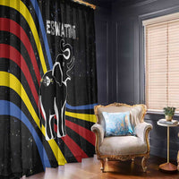 Eswatini Elephant Window Curtain with Cosmic Background and Swazi Flag Colors