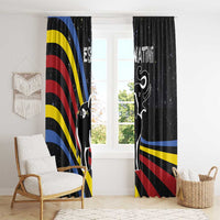 Eswatini Elephant Window Curtain with Cosmic Background and Swazi Flag Colors