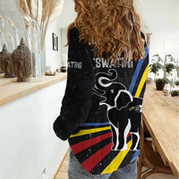 Eswatini Elephant Women Casual Shirt with Cosmic Background and Swazi Flag Colors