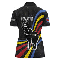 Eswatini Elephant Women Polo Shirt with Cosmic Background and Swazi Flag Colors