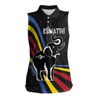 Eswatini Elephant Women Sleeveless Polo Shirt with Cosmic Background and Swazi Flag Colors