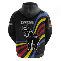 Eswatini Elephant Zip Hoodie with Cosmic Background and Swazi Flag Colors