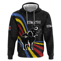 Eswatini Elephant Zip Hoodie with Cosmic Background and Swazi Flag Colors