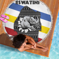 Eswatini Rhino Beach Blanket with African Map and Traditional Swazi Flag Patterns