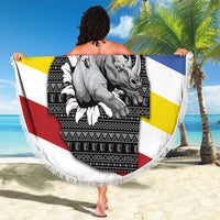 Eswatini Rhino Beach Blanket with African Map and Traditional Swazi Flag Patterns