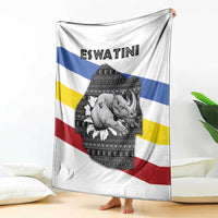Eswatini Rhino Blanket with African Map and Traditional Swazi Flag Patterns