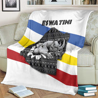 Eswatini Rhino Blanket with African Map and Traditional Swazi Flag Patterns