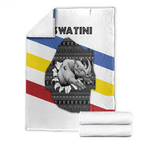 Eswatini Rhino Blanket with African Map and Traditional Swazi Flag Patterns