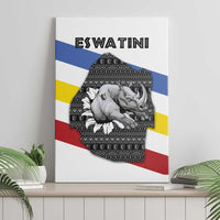 Eswatini Rhino Canvas Wall Art with African Map and Traditional Swazi Flag Patterns