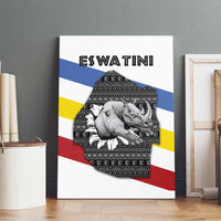 Eswatini Rhino Canvas Wall Art with African Map and Traditional Swazi Flag Patterns