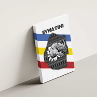 Eswatini Rhino Canvas Wall Art with African Map and Traditional Swazi Flag Patterns