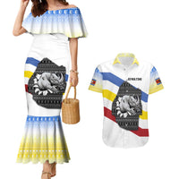 Eswatini Rhino Couples Matching Mermaid Dress and Hawaiian Shirt with African Map and Traditional Swazi Flag Patterns
