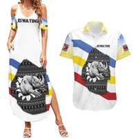 Eswatini Rhino Couples Matching Summer Maxi Dress and Hawaiian Shirt with African Map and Traditional Swazi Flag Patterns