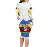 Eswatini Rhino Family Matching Long Sleeve Bodycon Dress and Hawaiian Shirt with African Map and Traditional Swazi Flag Patterns