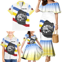 Eswatini Rhino Family Matching Mermaid Dress and Hawaiian Shirt with African Map and Traditional Swazi Flag Patterns