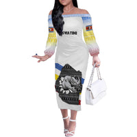 Eswatini Rhino Family Matching Off The Shoulder Long Sleeve Dress and Hawaiian Shirt with African Map and Traditional Swazi Flag Patterns