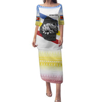 Eswatini Rhino Family Matching Puletasi and Hawaiian Shirt with African Map and Traditional Swazi Flag Patterns