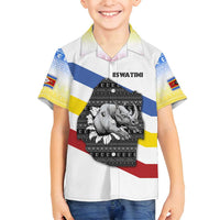 Eswatini Rhino Family Matching Puletasi and Hawaiian Shirt with African Map and Traditional Swazi Flag Patterns