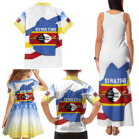 Eswatini Rhino Family Matching Tank Maxi Dress and Hawaiian Shirt with African Map and Traditional Swazi Flag Patterns