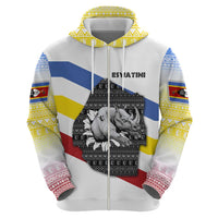 Eswatini Rhino Hoodie with African Map and Traditional Swazi Flag Patterns