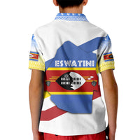 Eswatini Rhino Kid Polo Shirt with African Map and Traditional Swazi Flag Patterns