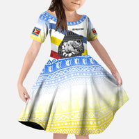 Eswatini Rhino Kid Short Sleeve Dress with African Map and Traditional Swazi Flag Patterns