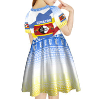 Eswatini Rhino Kid Short Sleeve Dress with African Map and Traditional Swazi Flag Patterns