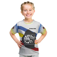 Eswatini Rhino Kid T Shirt with African Map and Traditional Swazi Flag Patterns